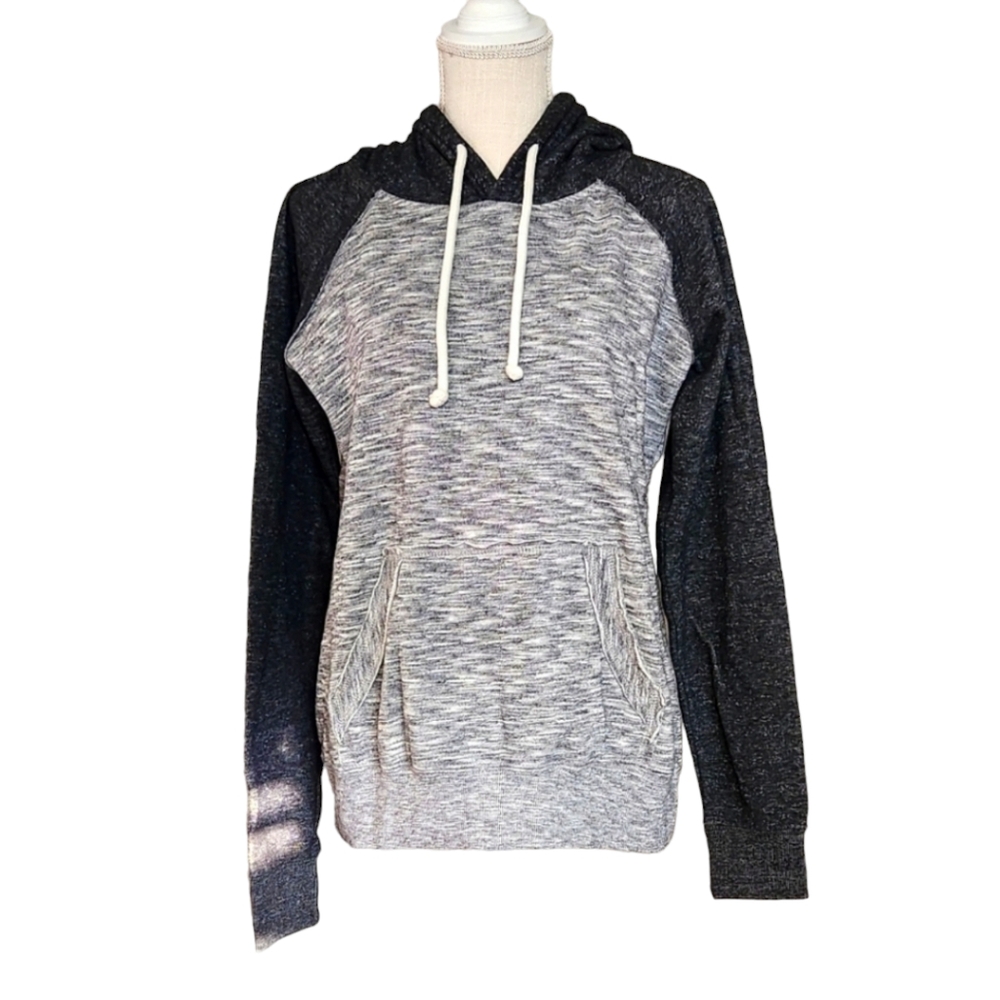 Cali Love Large Heather Grey Kangaroo Pocket Raglan Hoodie Sweatshirt